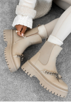 Skórzane Stiefeletten z łańcuszkiem Colder Nights Beige