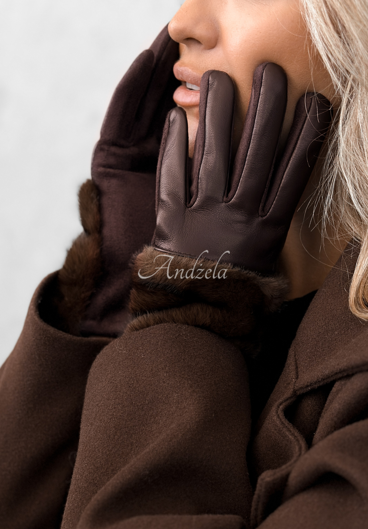 Lederhandschuhe mit Fell Weather Alert Schokoladenbraun