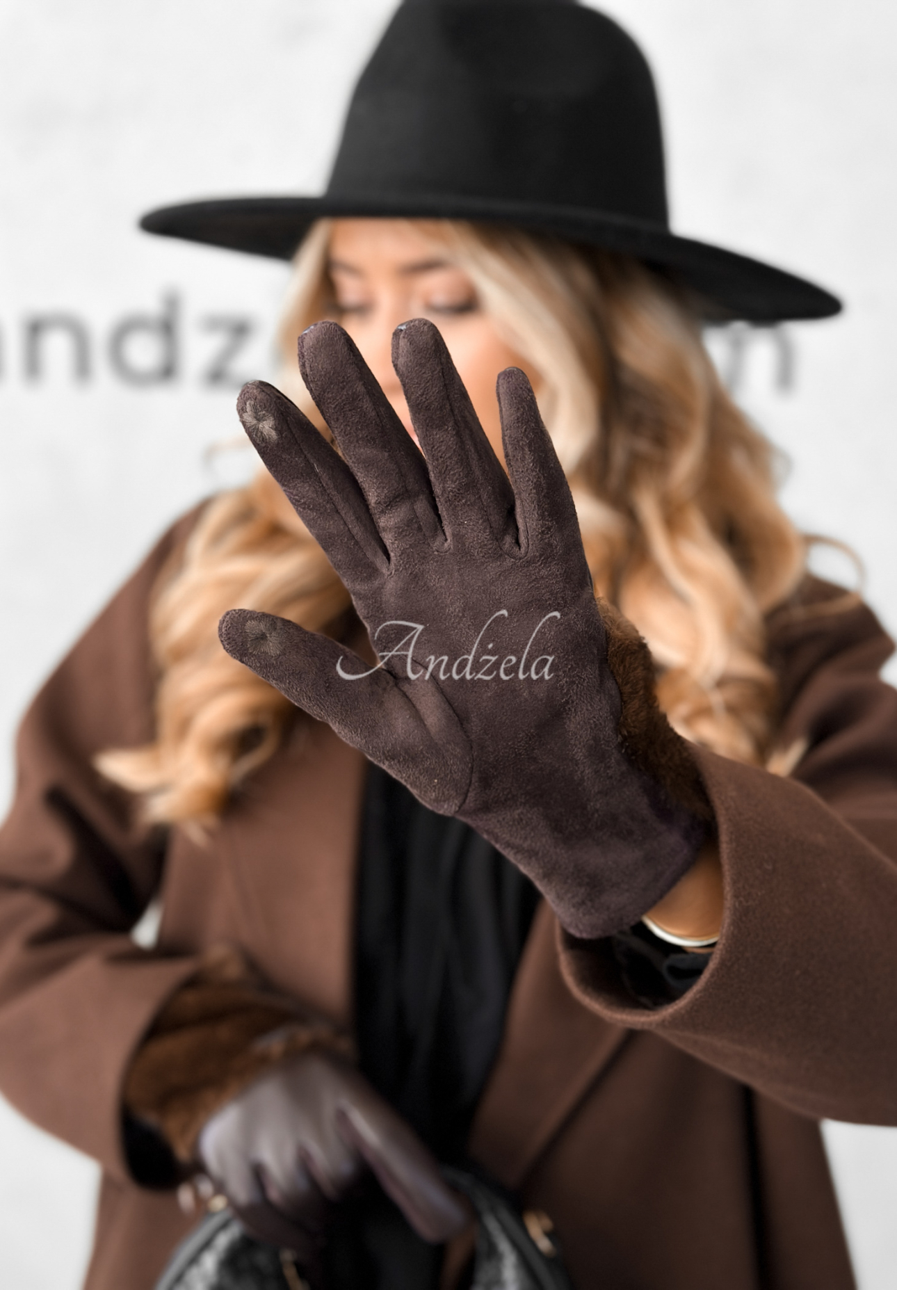 Lederhandschuhe mit Fell Weather Alert Schokoladenbraun