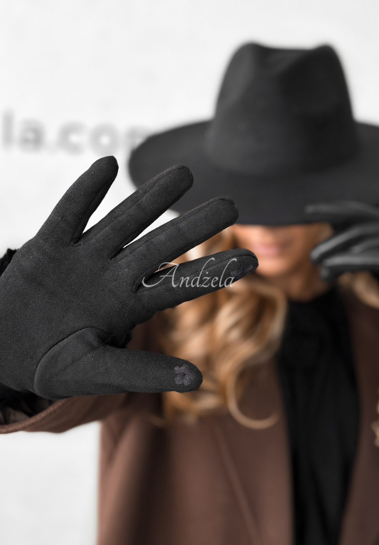 Lederhandschuhe mit Fell Weather Alert Schwarz