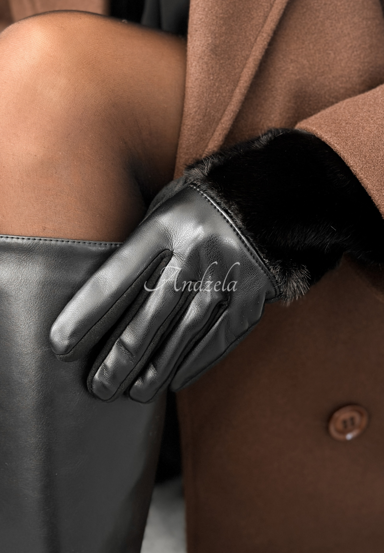 Lederhandschuhe mit Fell Weather Alert Schwarz