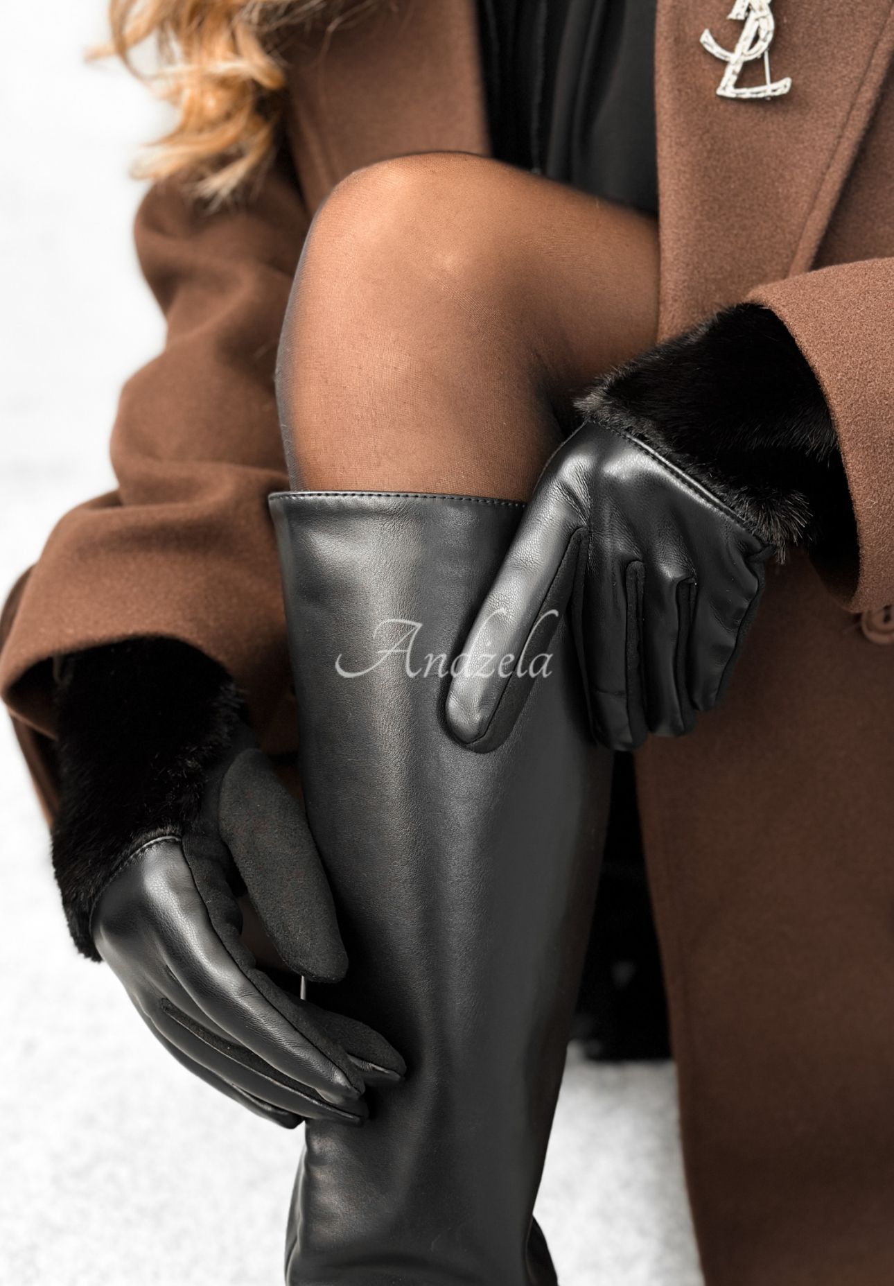 Lederhandschuhe mit Fell Weather Alert Schwarz