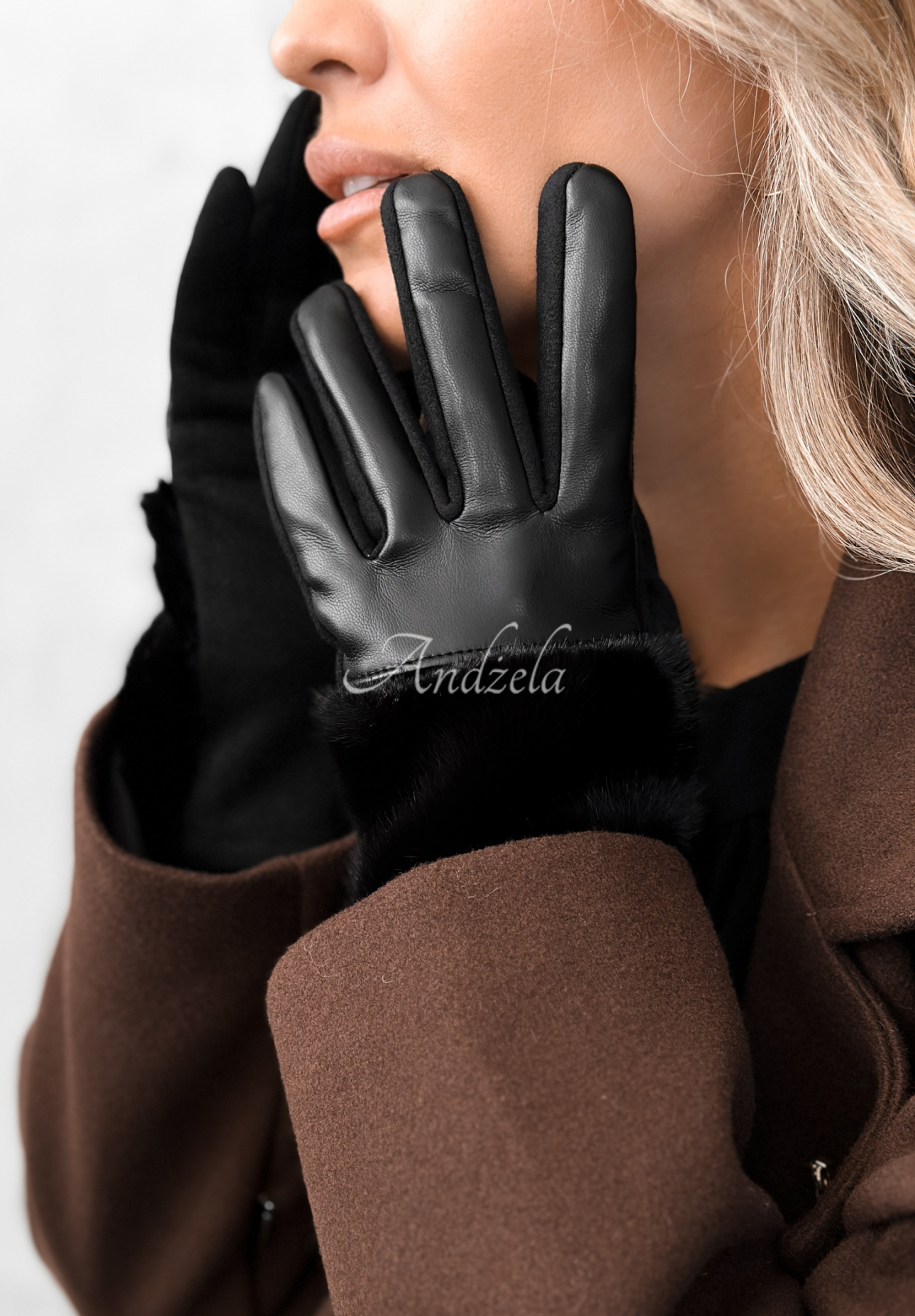 Lederhandschuhe mit Fell Weather Alert Schwarz