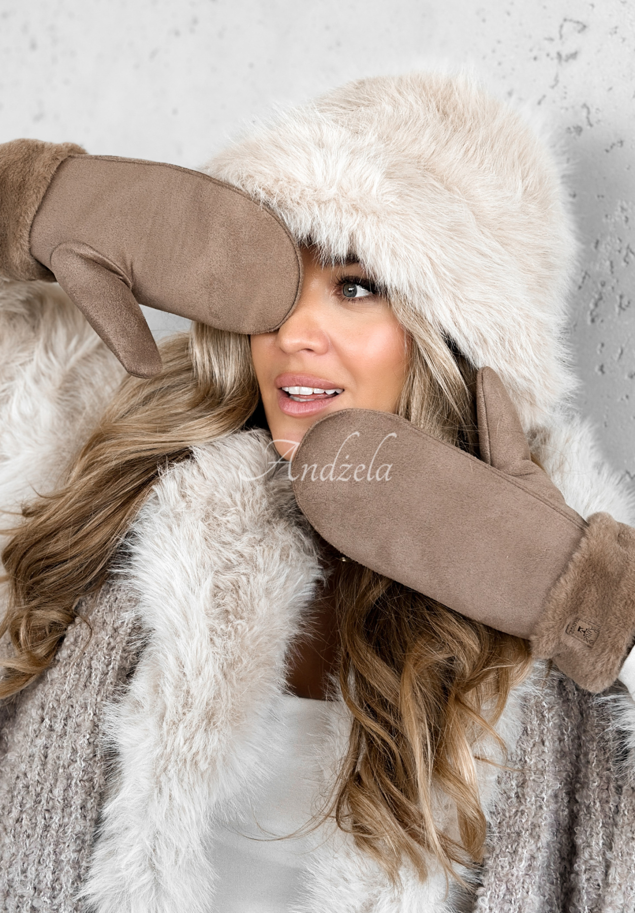 Wildlederhandschuhe mit Fell Snow Clear Camel II