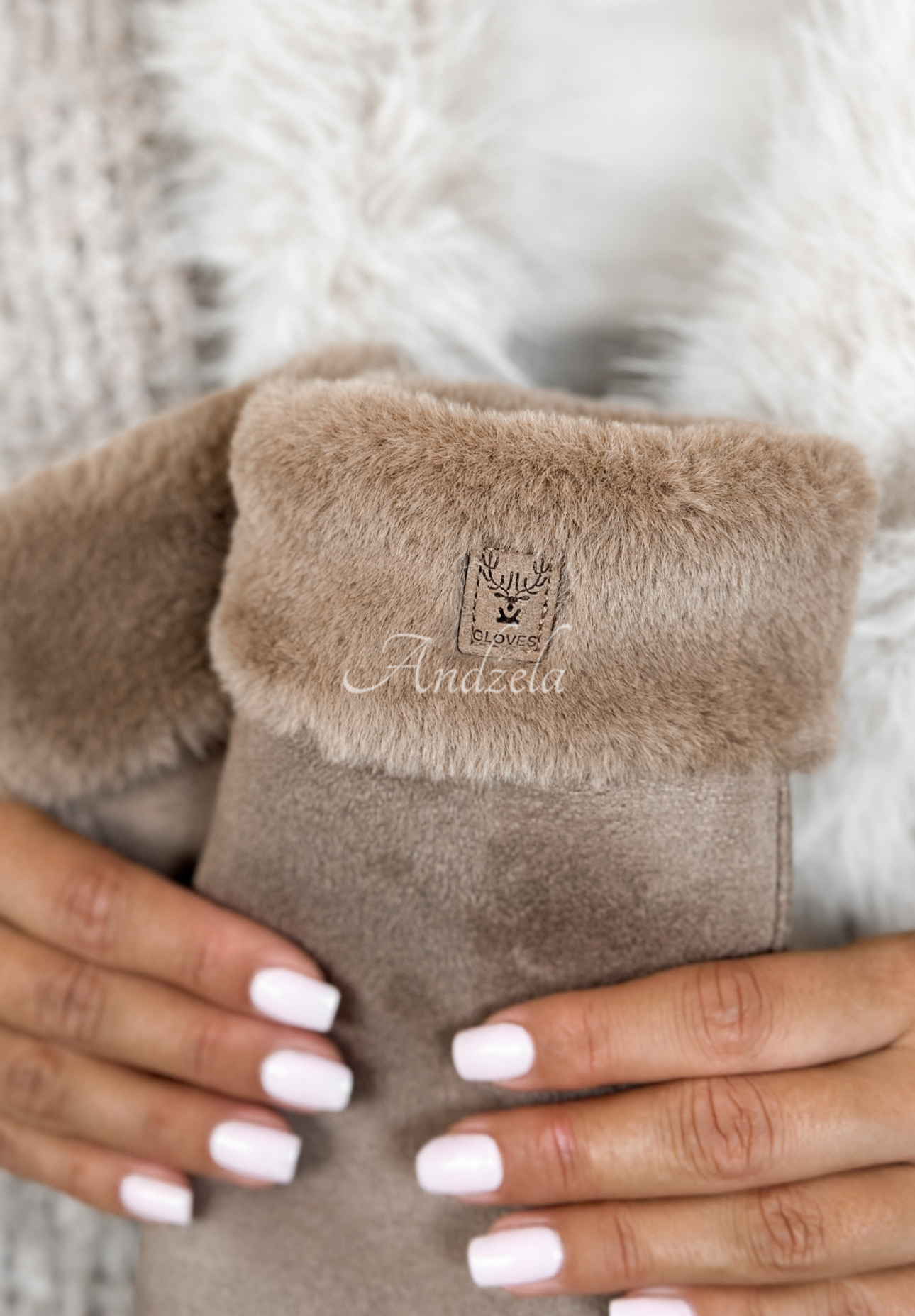 Wildlederhandschuhe mit Fell Snow Clear Camel II