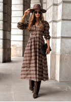 Kleid w kratę midi Watching The Sunrise Schokoladenbraun