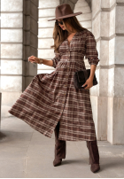 Kleid w kratę midi Watching The Sunrise Schokoladenbraun