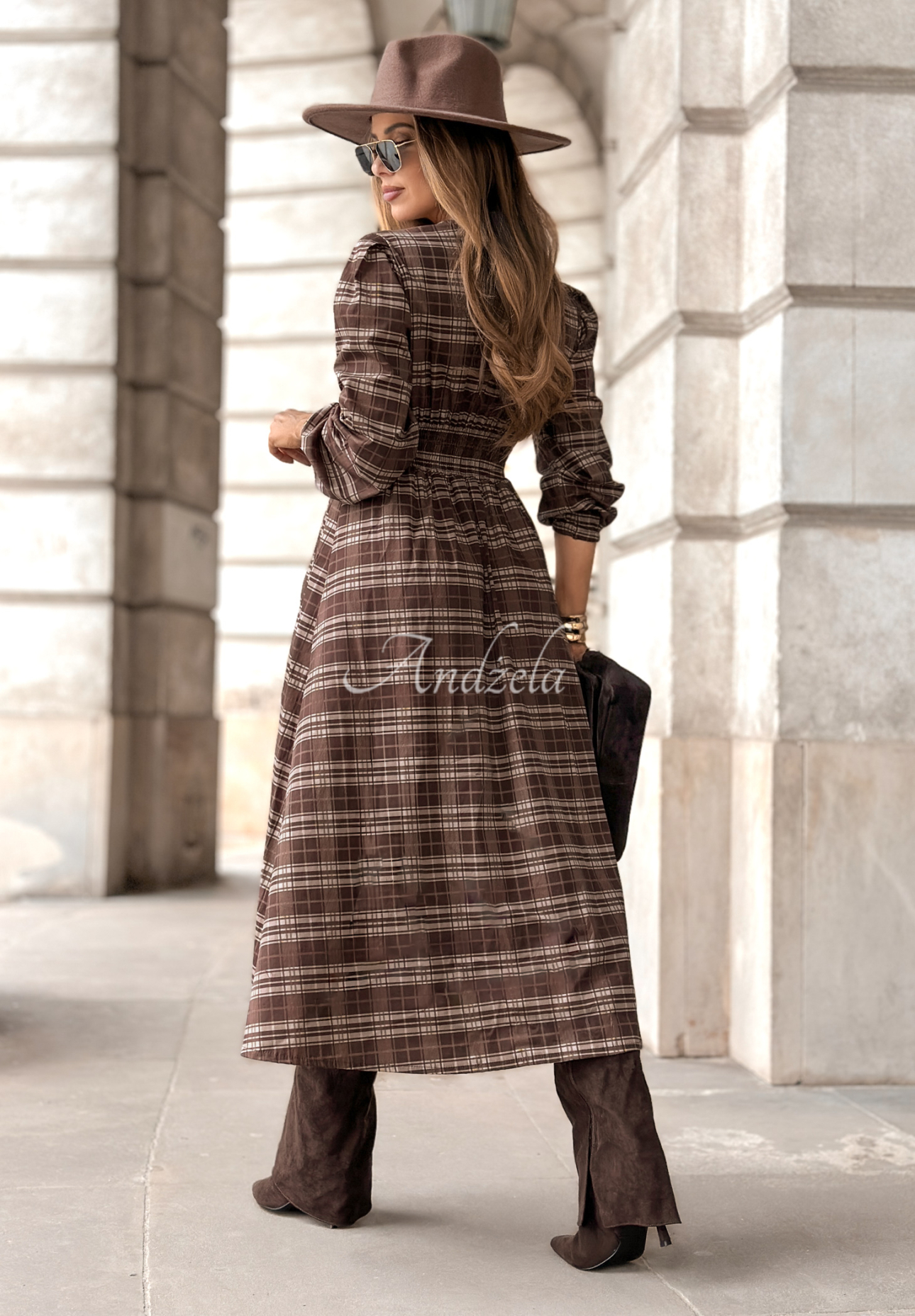 Kariertes Midikleid Watching The Sunrise Schokoladenbraun