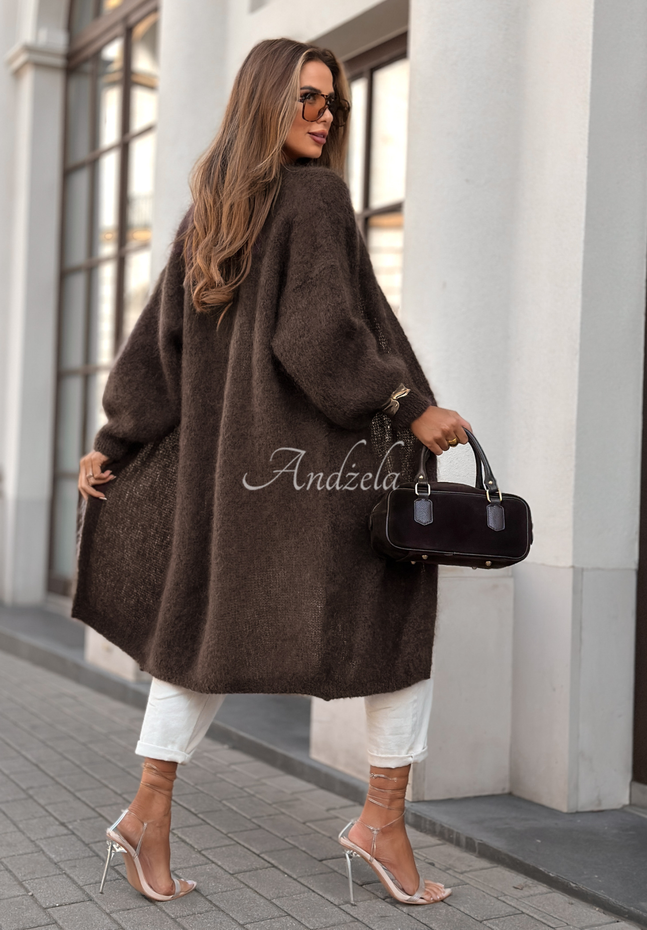 Lange Mohair-Strickjacke Touch Of Autumn Schokoladenbraun