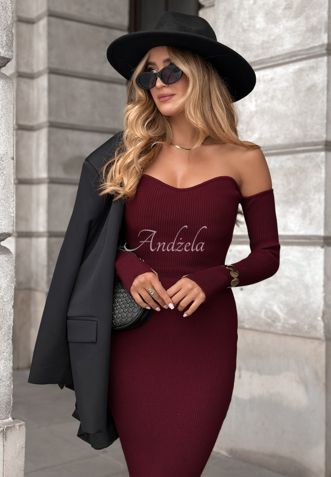 Geripptes Kleid bodycon Mrs Delusion Burgunderrot