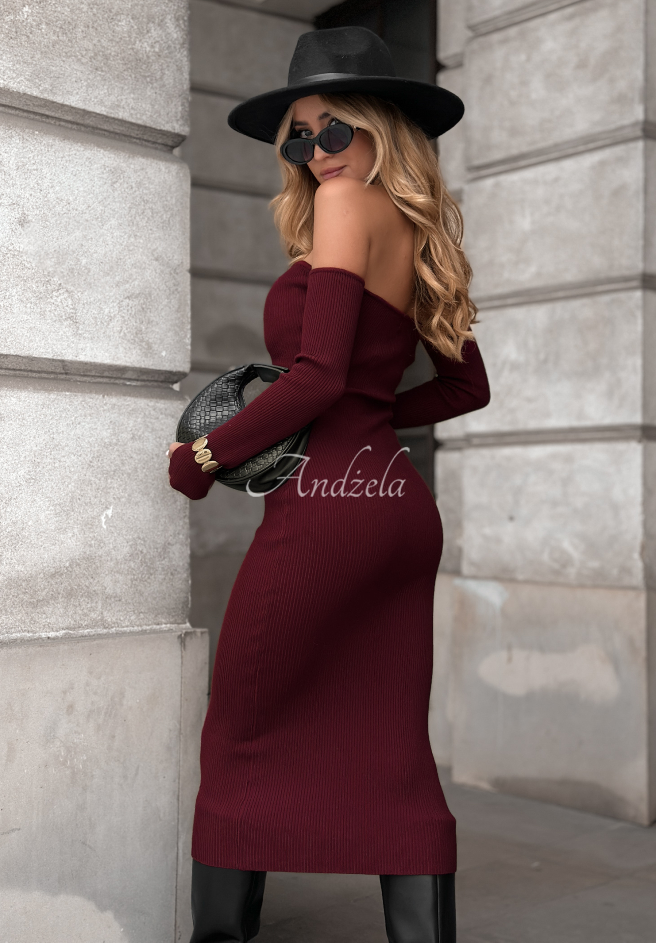 Geripptes Kleid bodycon Mrs Delusion Burgunderrot