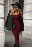 Prążkowana Kleid bodycon off shoulder Mrs Delusion Burgunderrot
