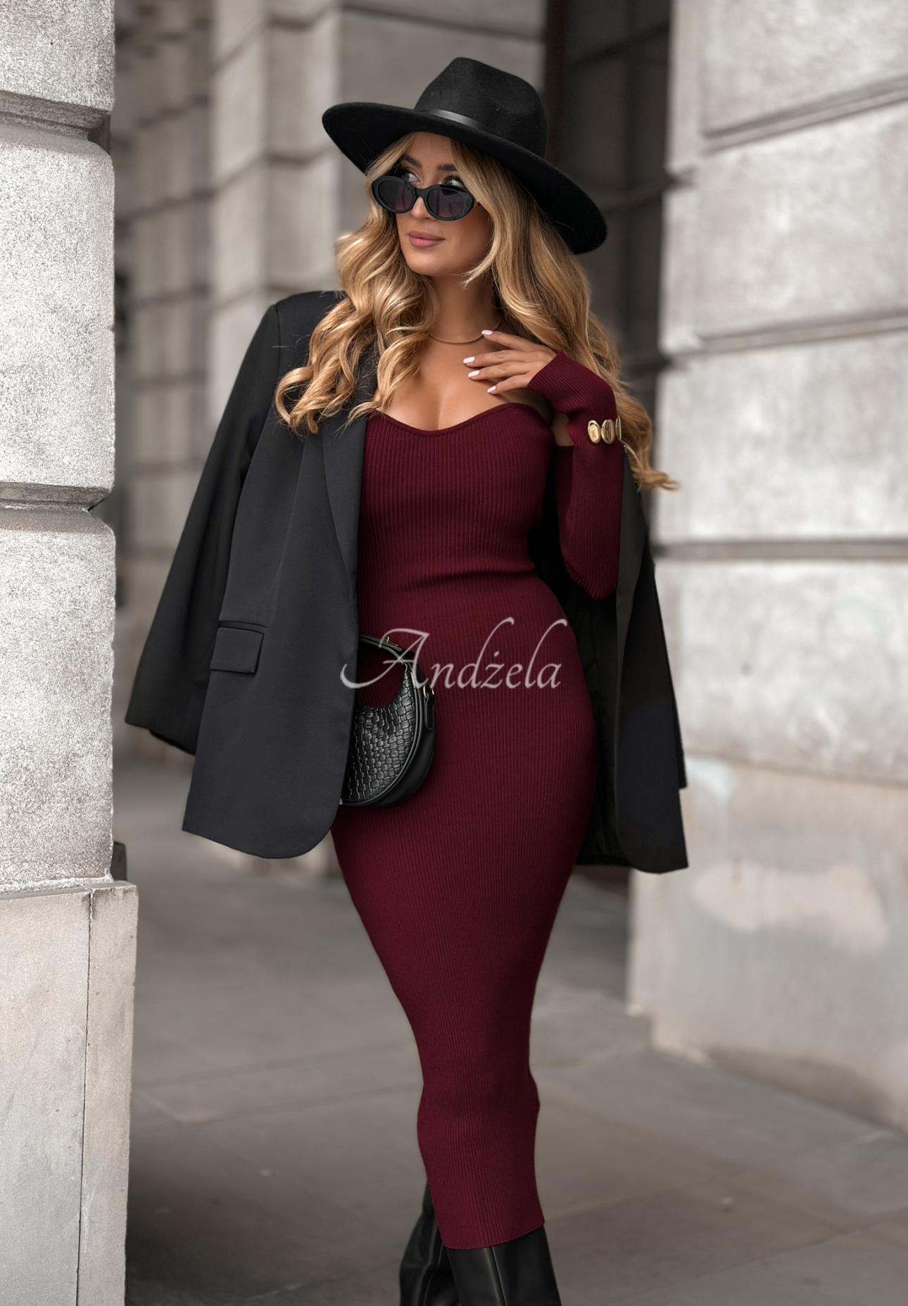 Geripptes Kleid bodycon Mrs Delusion Burgunderrot