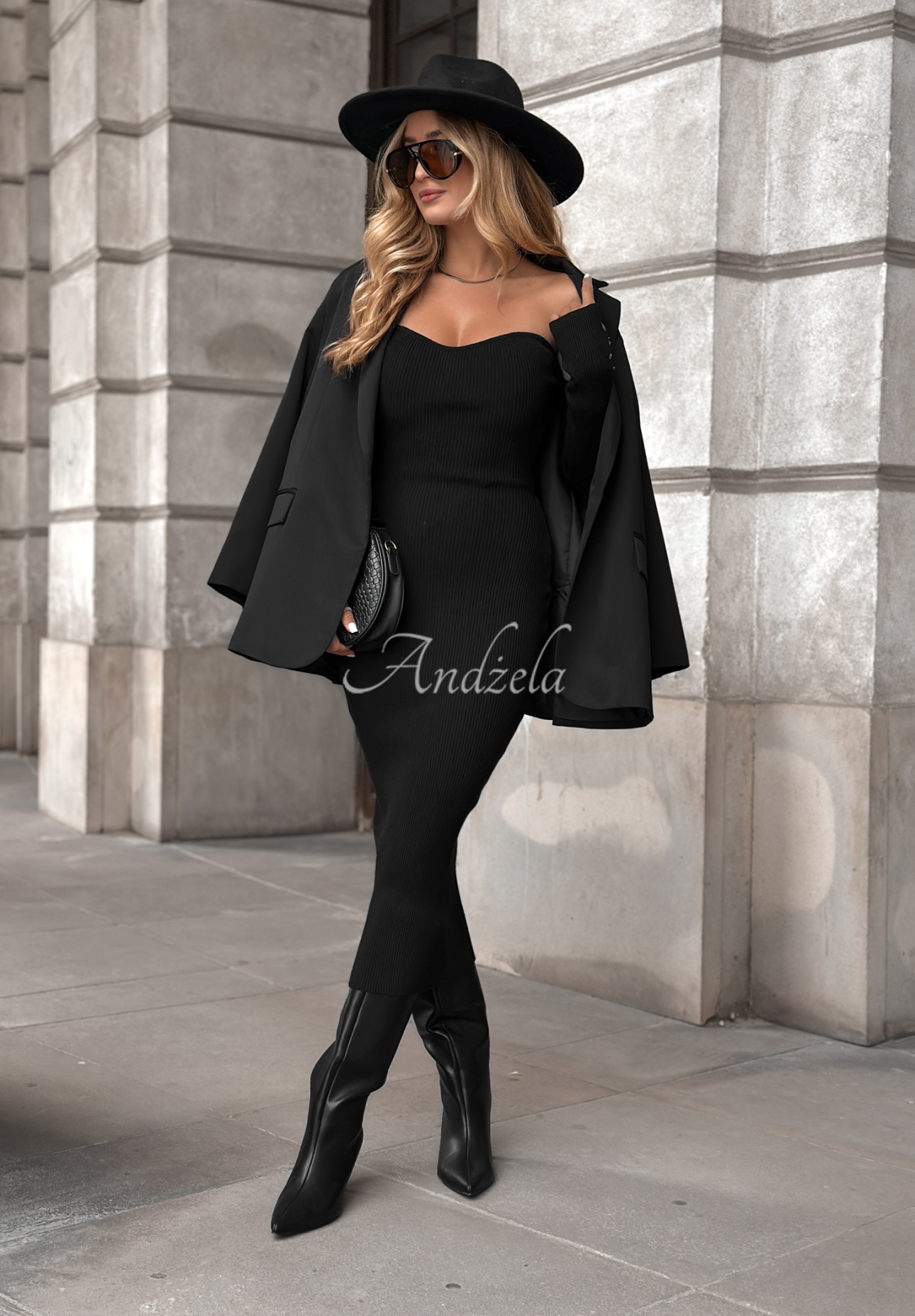 Geripptes Kleid bodycon Mrs Delusion Schwarz