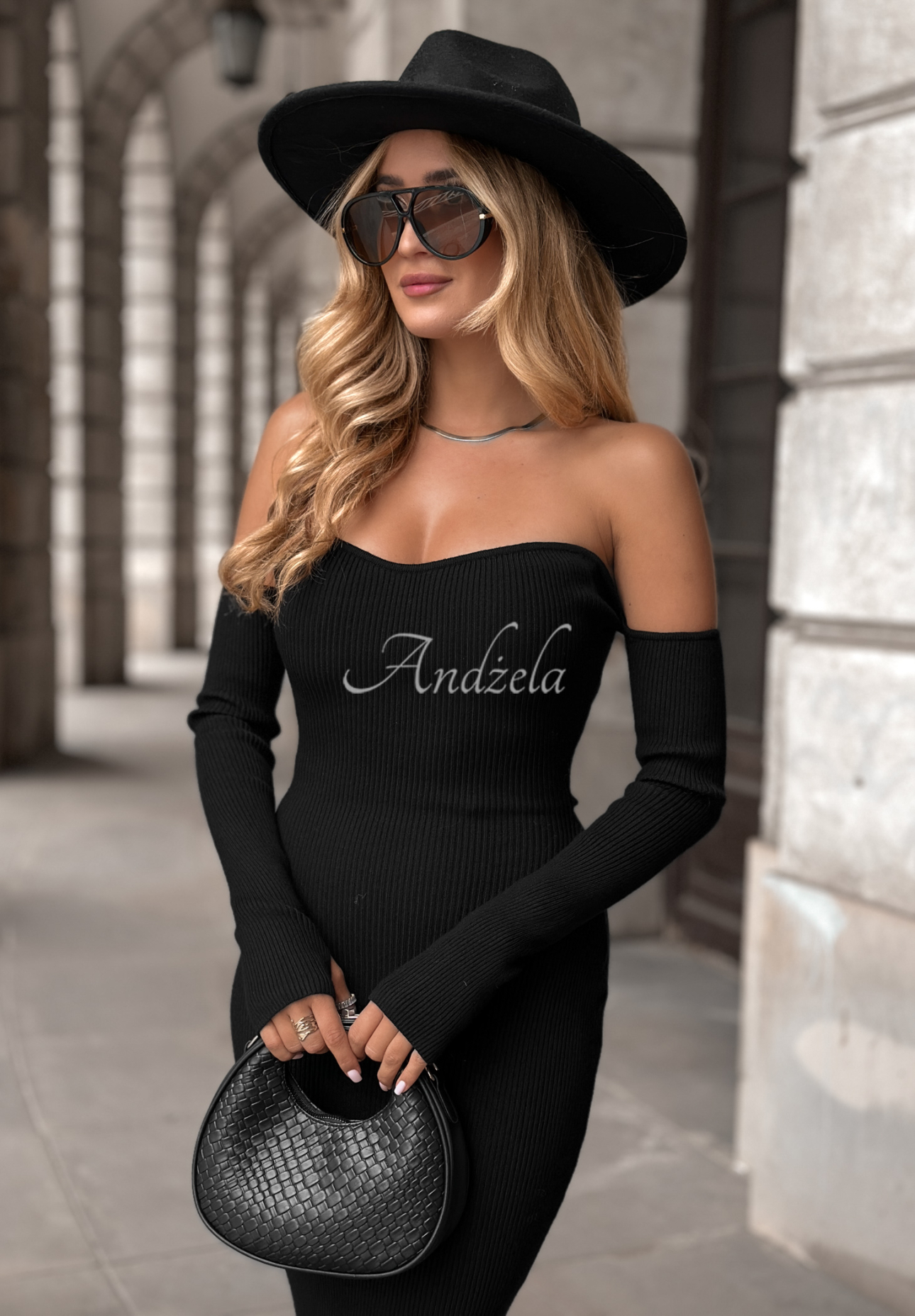 Geripptes Kleid bodycon Mrs Delusion Schwarz