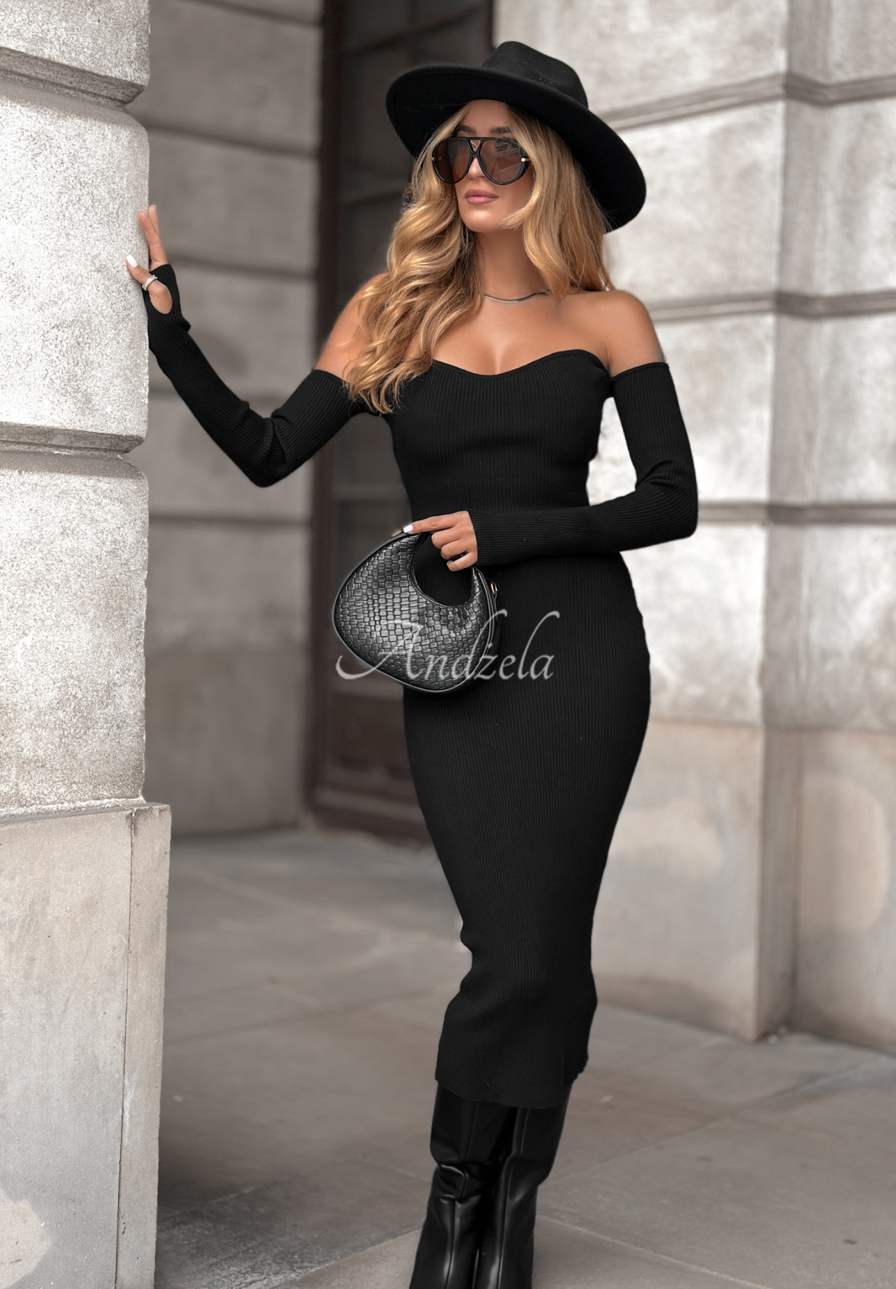 Geripptes Kleid bodycon Mrs Delusion Schwarz
