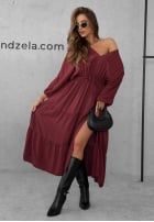 Kleid maxi z falbankami Colletta Burgunderrot