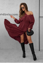 Kleid maxi z falbankami Colletta Burgunderrot