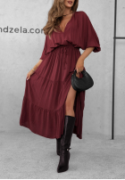 Kleid maxi z falbankami Colletta Burgunderrot