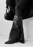 Lange skórzane Stiefel z klamerkami Come Closer Schwarz