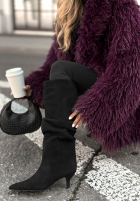 Zamszowe kozaki z marszczeniami na szpilce Little Bit Foggy czarne