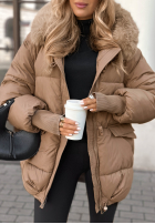 Pikowana Jacke z futerkiem Same Old Story Mokkafarben