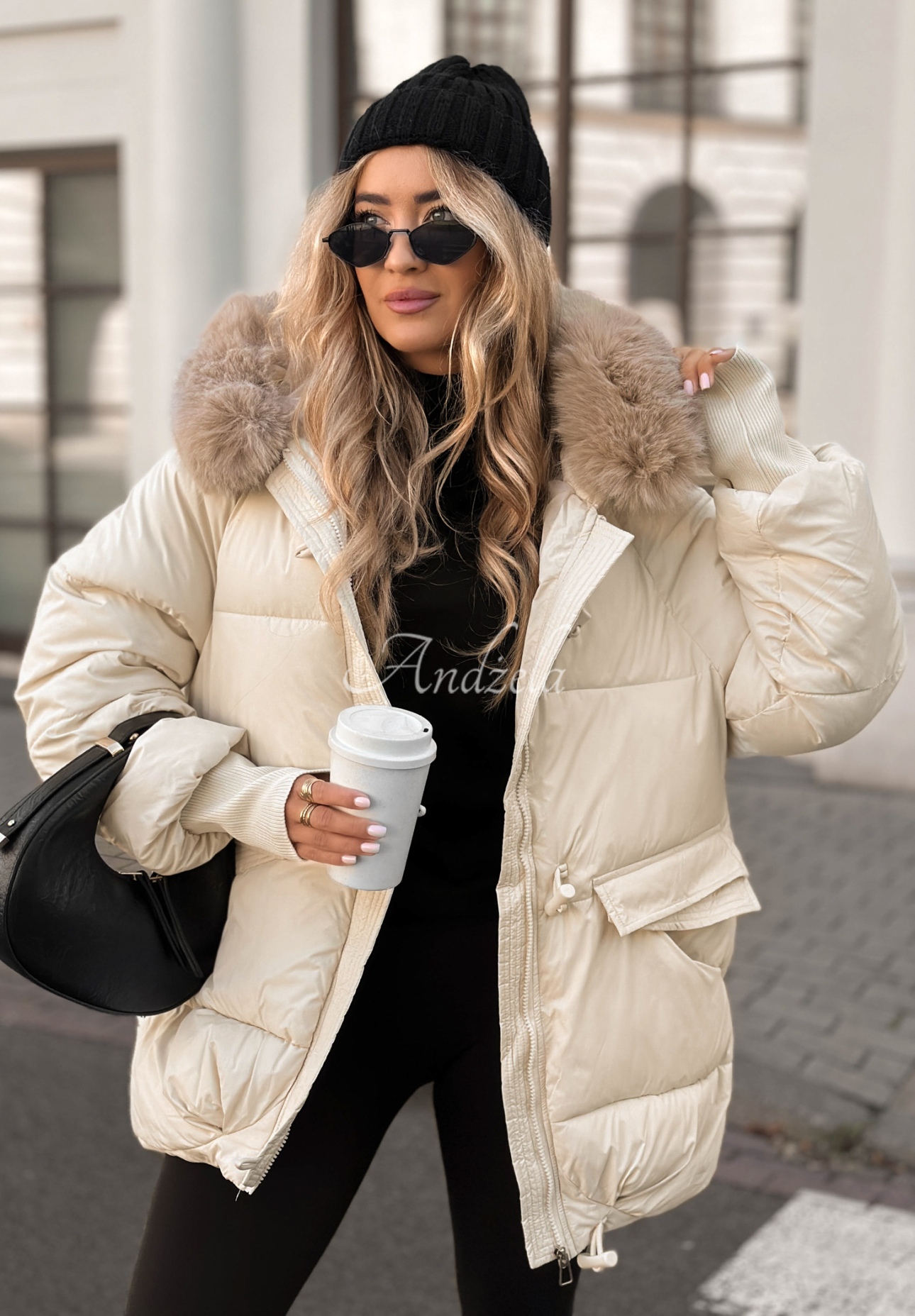 Steppjacke mit Fell Same Old Story Ecru