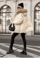 Pikowana Jacke z futerkiem Same Old Story Ecru