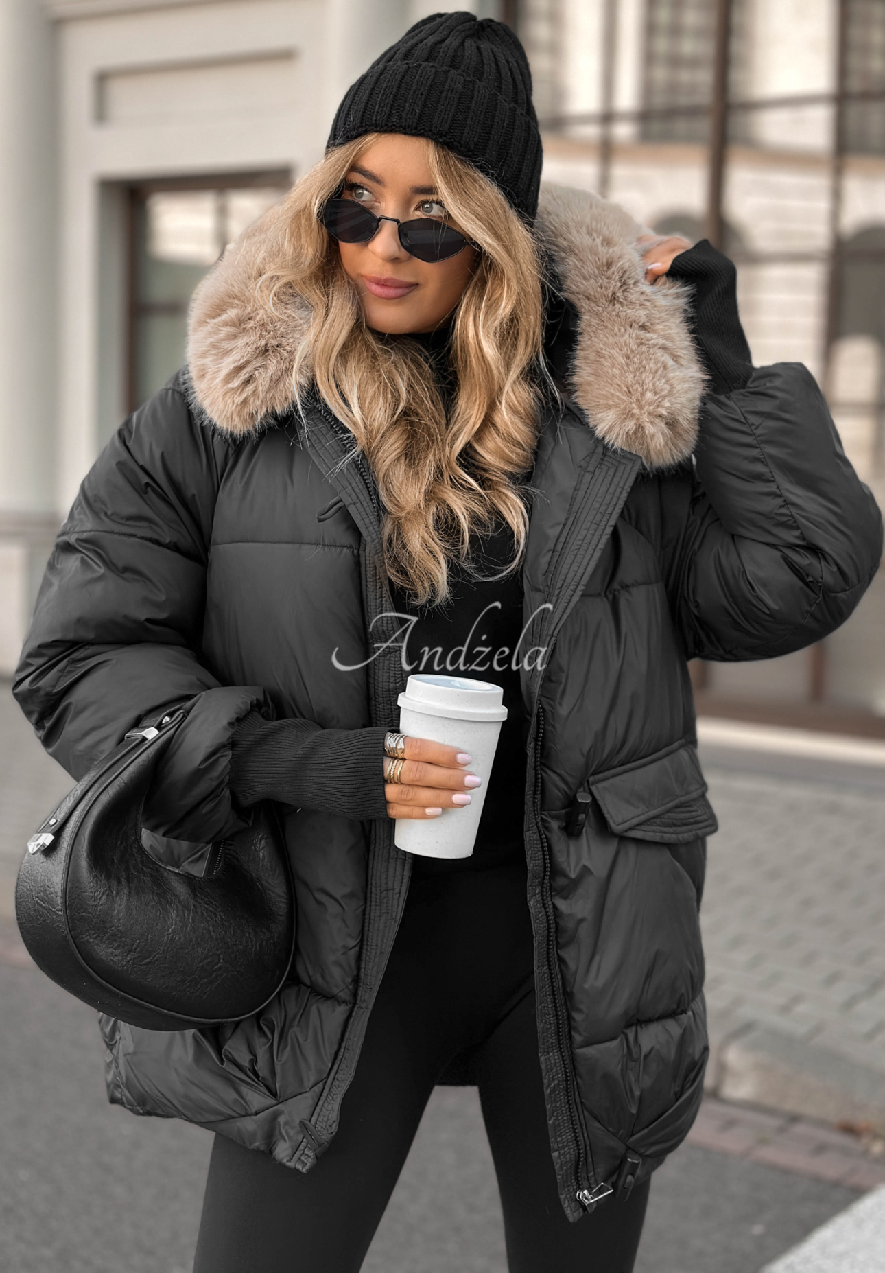 Steppjacke mit Fell Same Old Story Schwarz