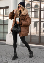 Pikowana Jacke z futerkiem Same Old Story Schokoladenbraun