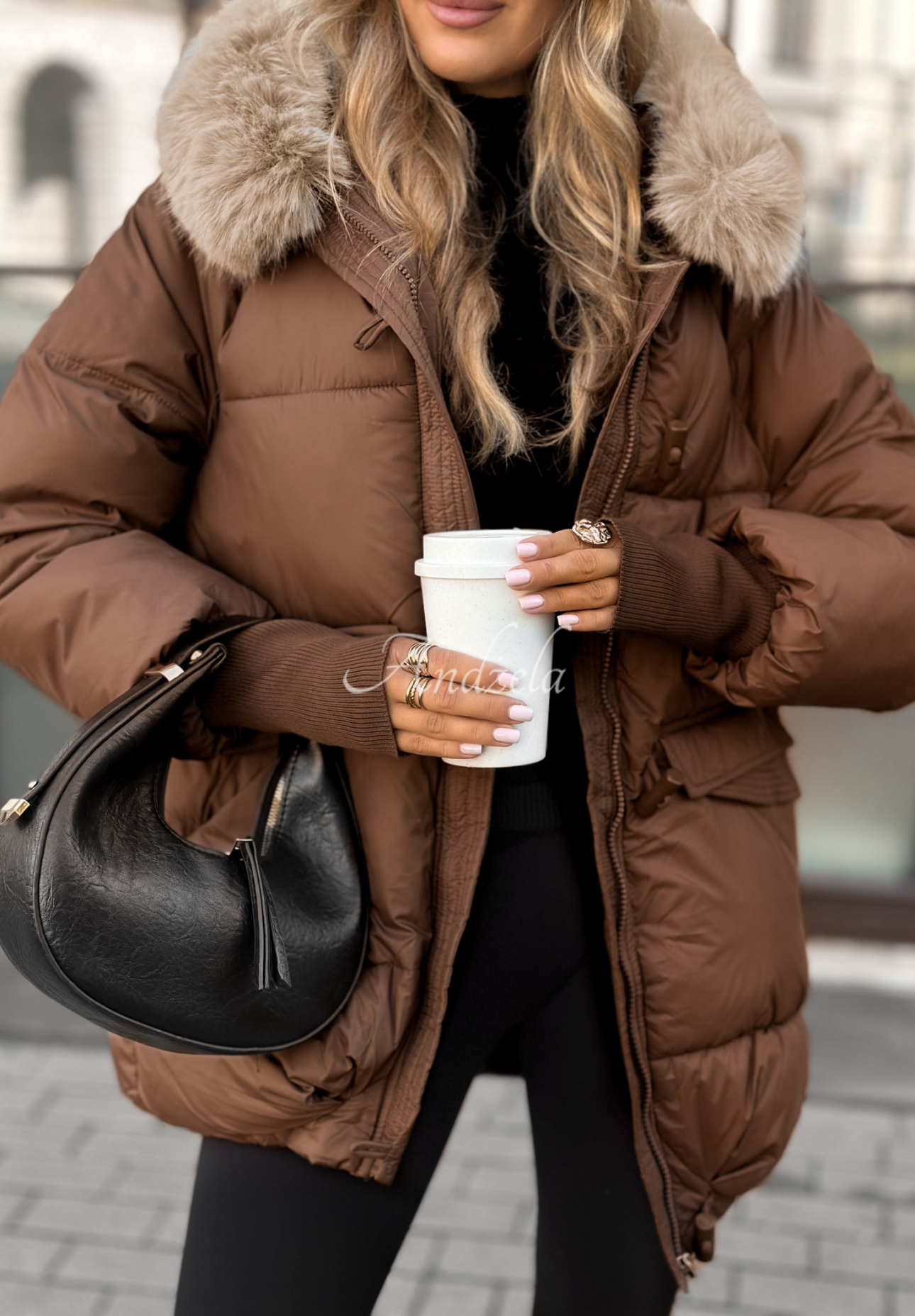 Steppjacke mit Fell Same Old Story Schokoladenbraun
