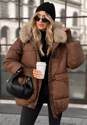 Steppjacke mit Fell Same Old Story Schokoladenbraun