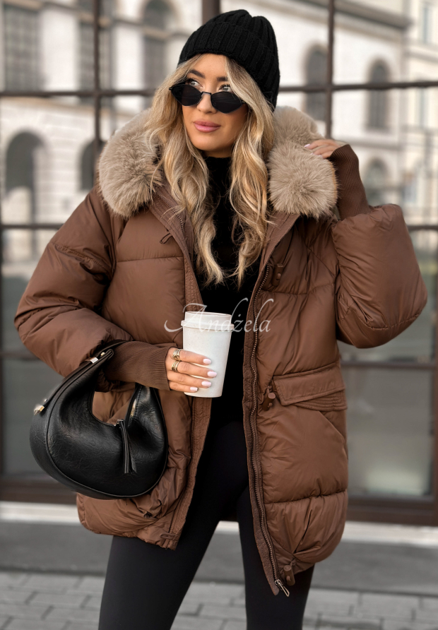 Steppjacke mit Fell Same Old Story Schokoladenbraun