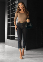 Bluzka z kwadratowym dekoltem Just Checking mokka