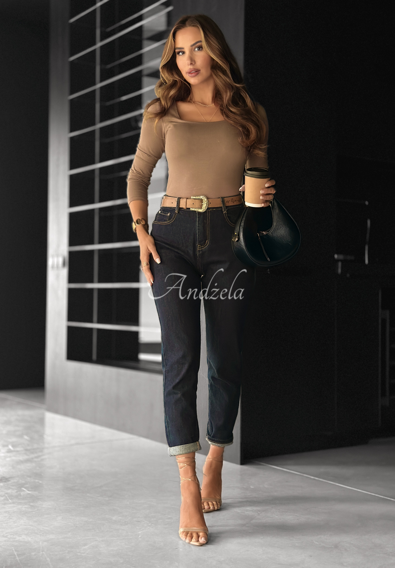 Viscose blouse with square neckline Just Checking mocha