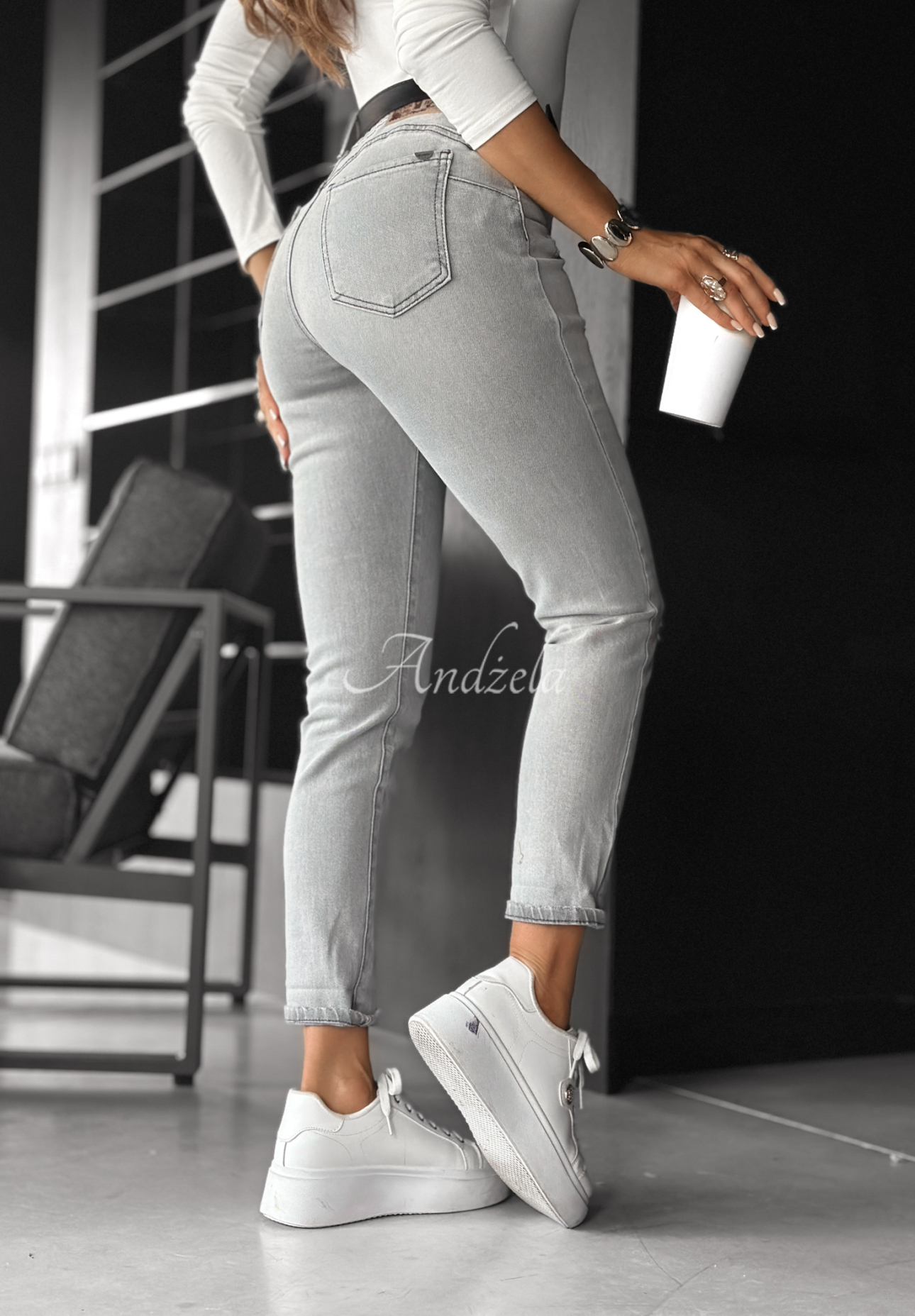 Jeans loose fit pants with belt Not Even Close grey