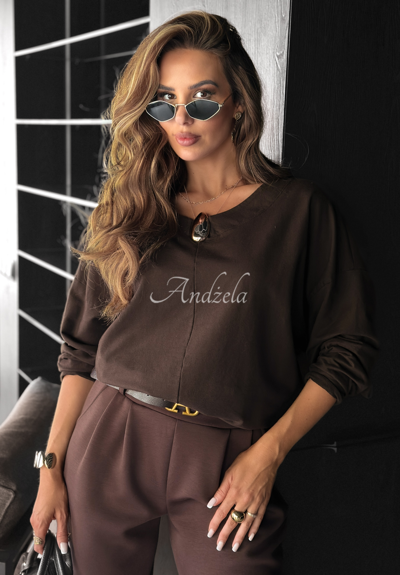 Bluse mit dekorativer Applikation Same Thing Again Schokoladenbraun