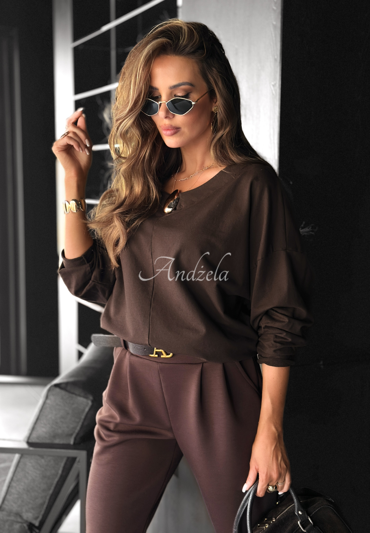 Bluse mit dekorativer Applikation Same Thing Again Schokoladenbraun