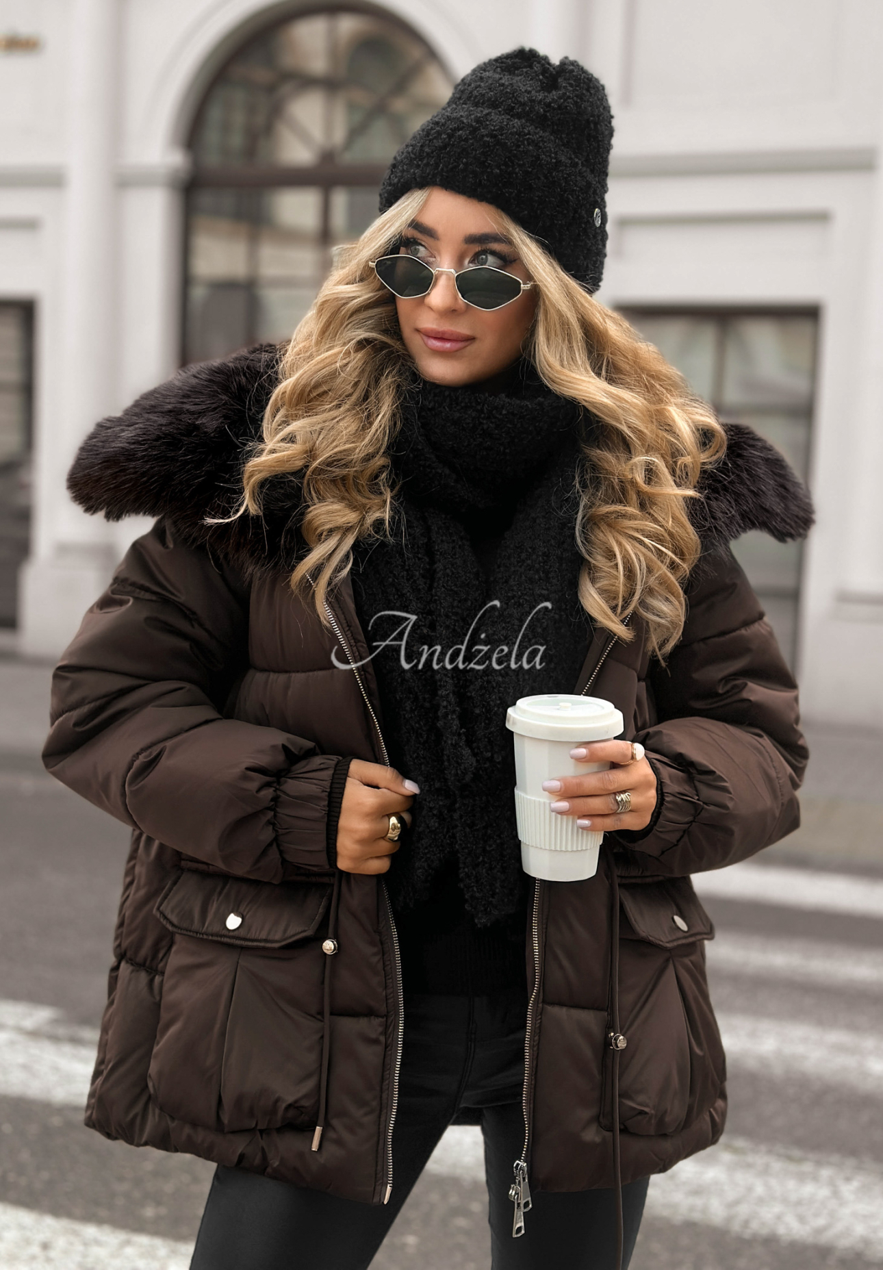 Kurze Jacke mit Fell Interesting Story Schokoladenbraun