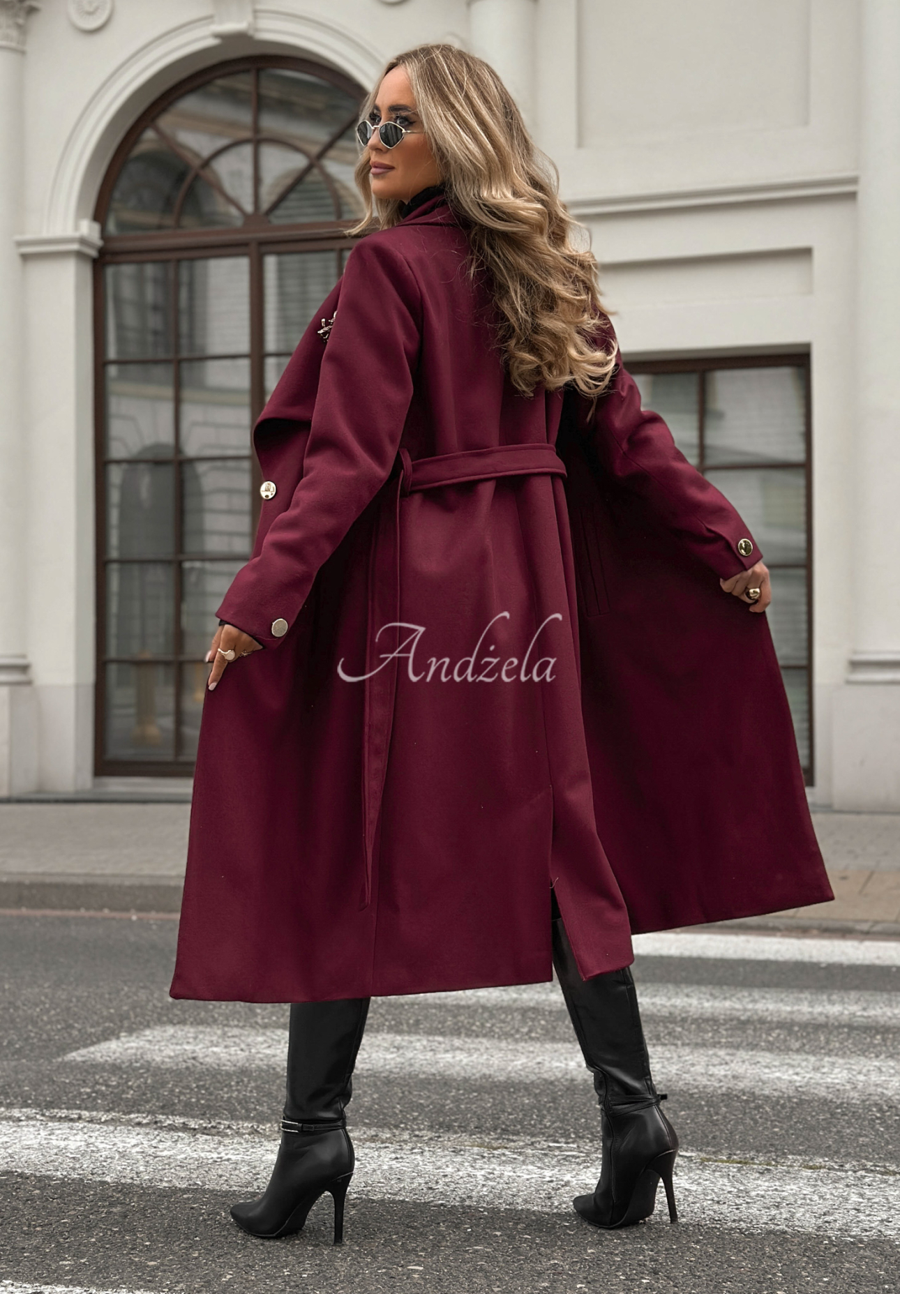 Long wool coat with belt Always Yours burgundy