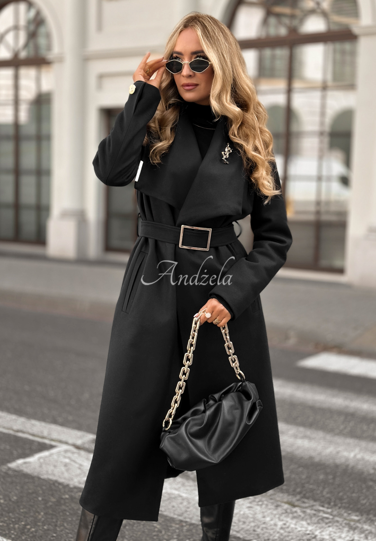 Langer Wollmantel mit Gürtel Always Yours Schwarz