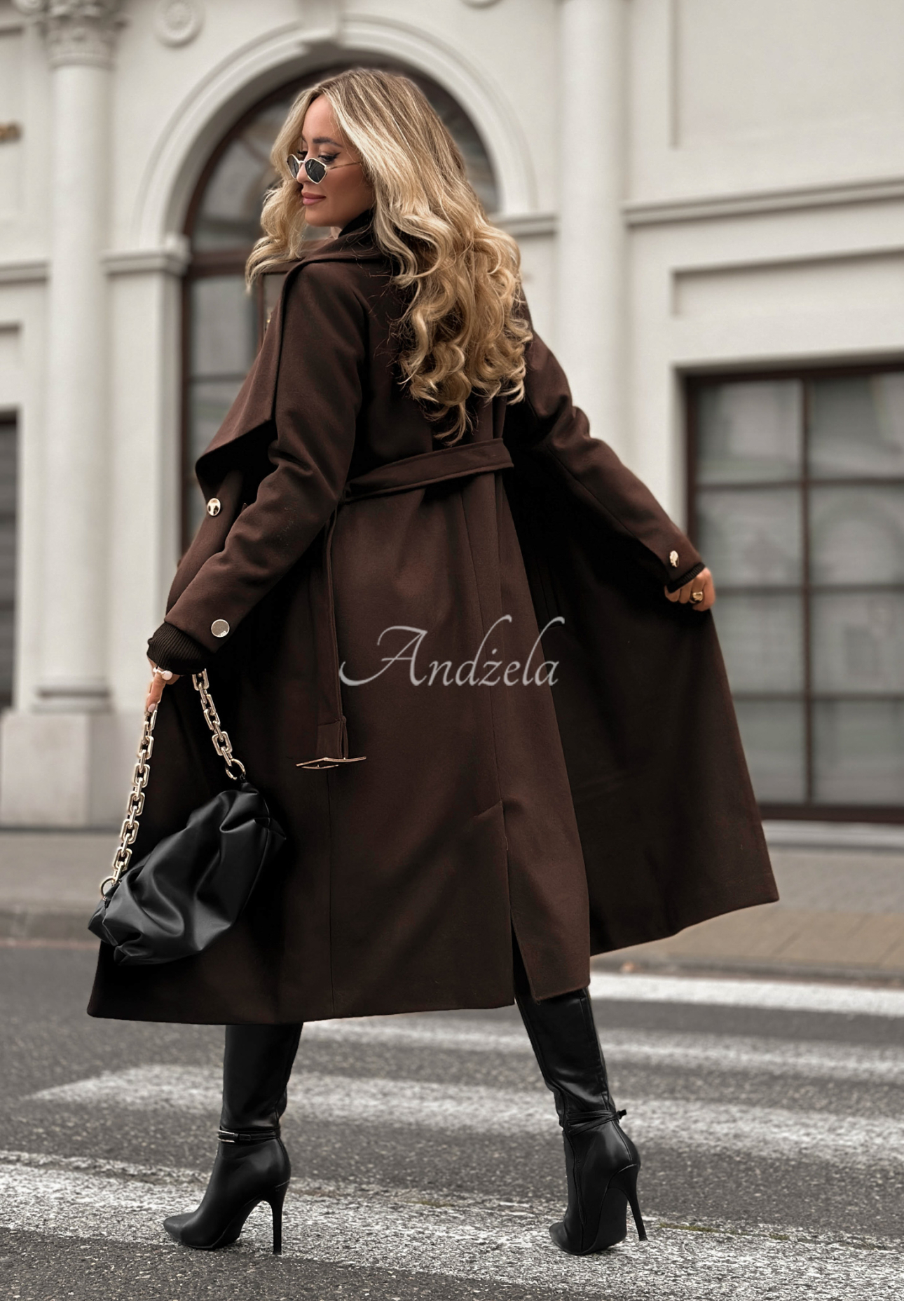 Long wool coat with belt Always Yours chocolate