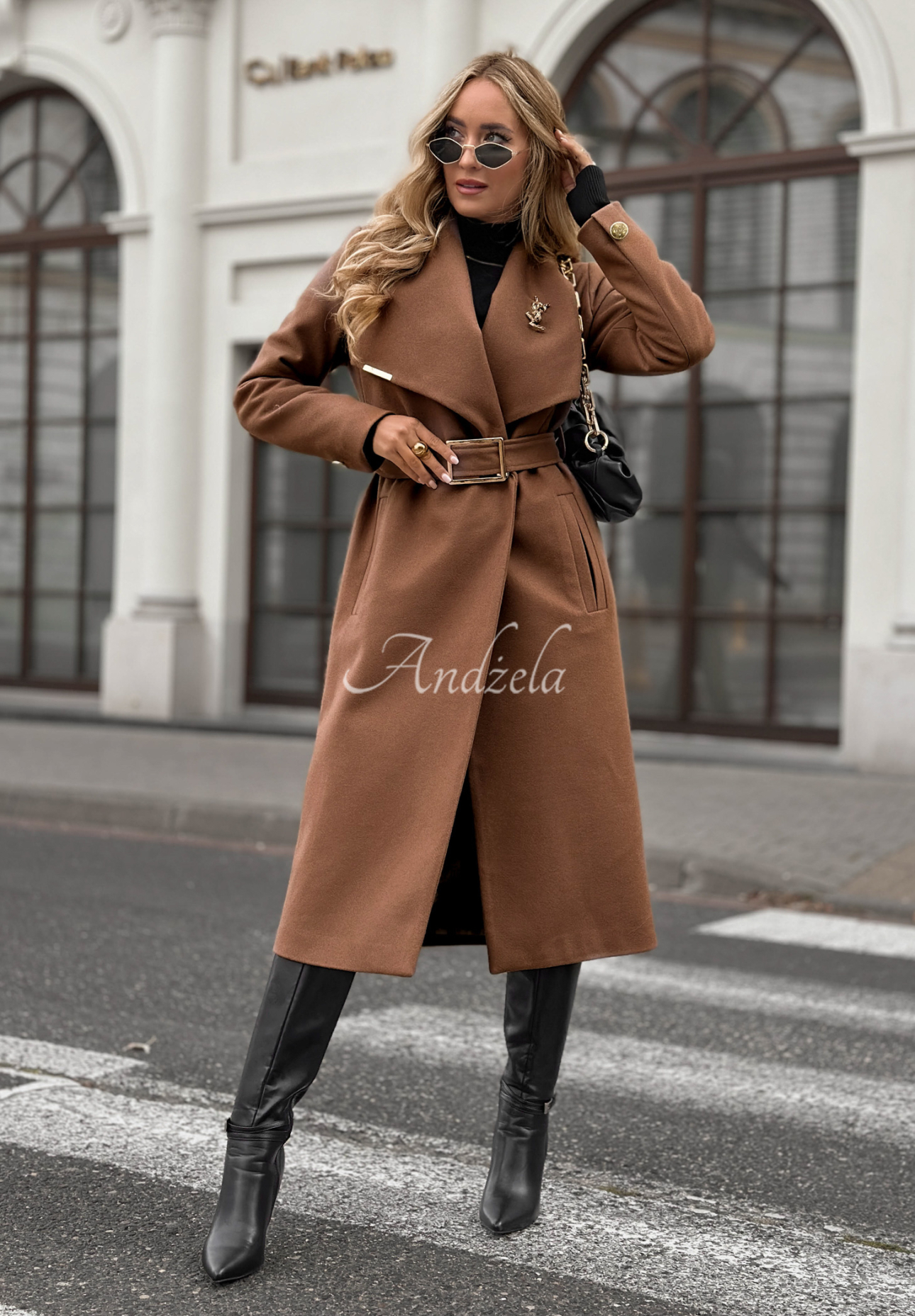 Langer Wollmantel mit Gürtel Always Yours Camel