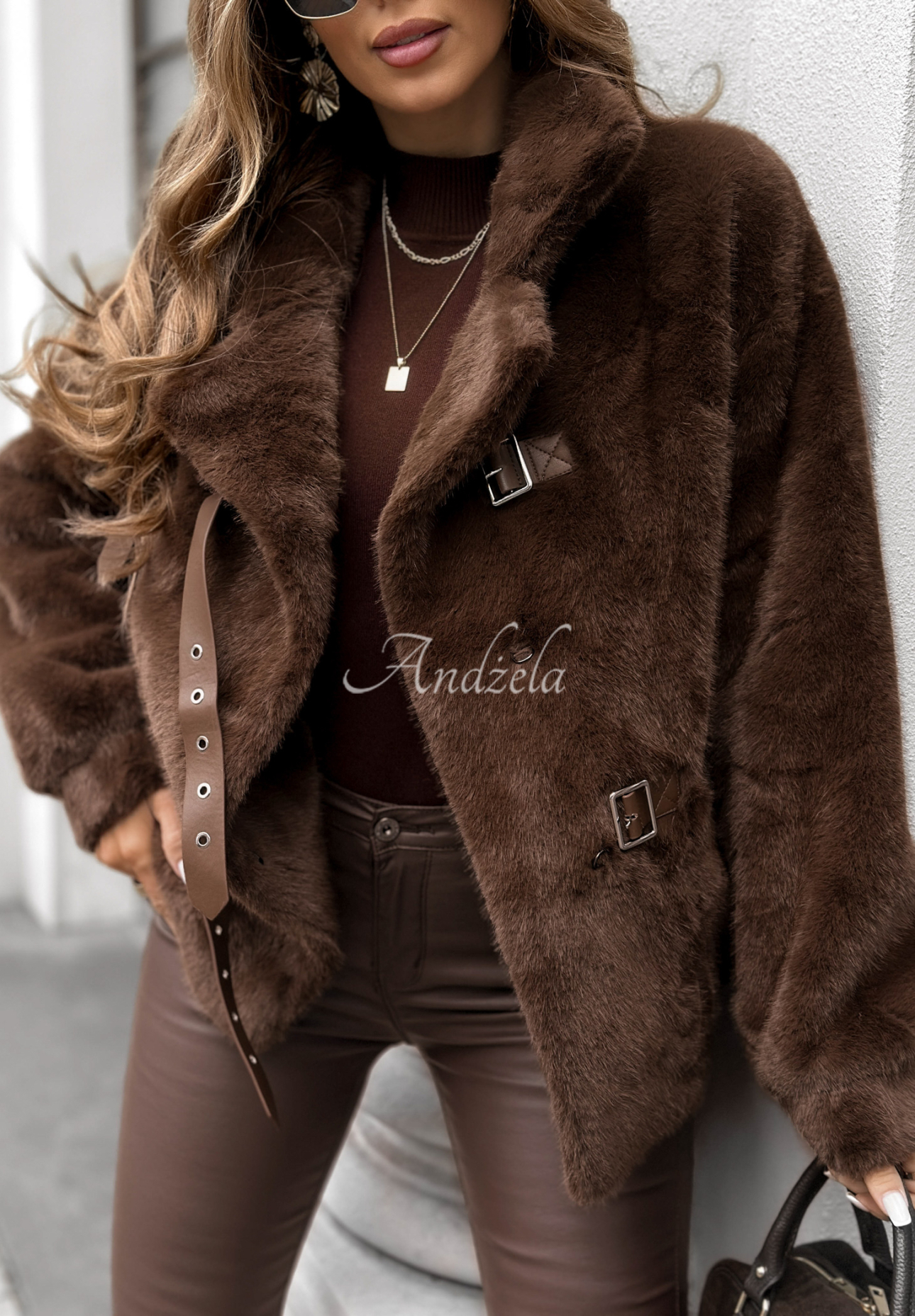 Wolljacke mit Angorafell Stay A While Schokoladenbraun