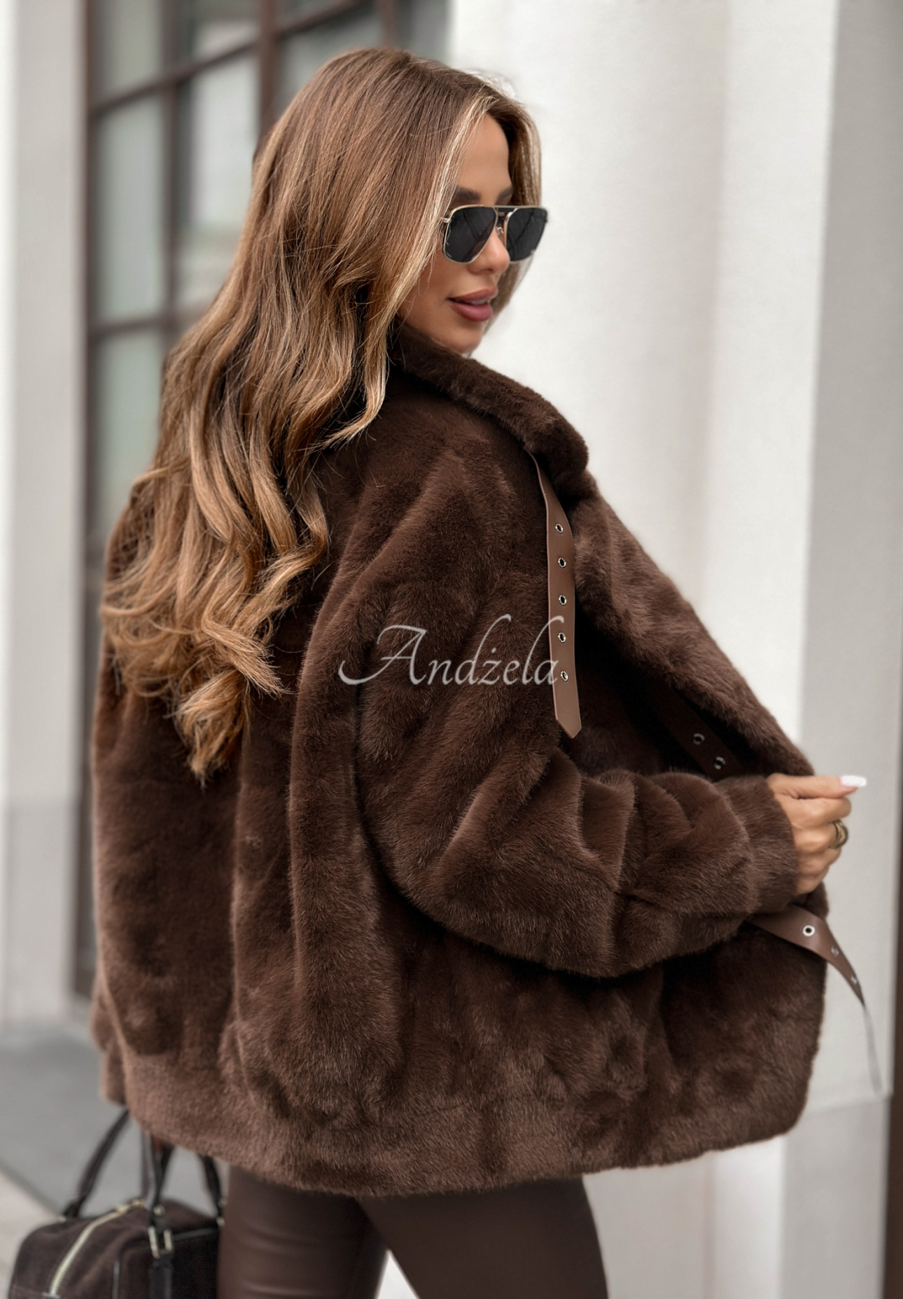 Wolljacke mit Angorafell Stay A While Schokoladenbraun