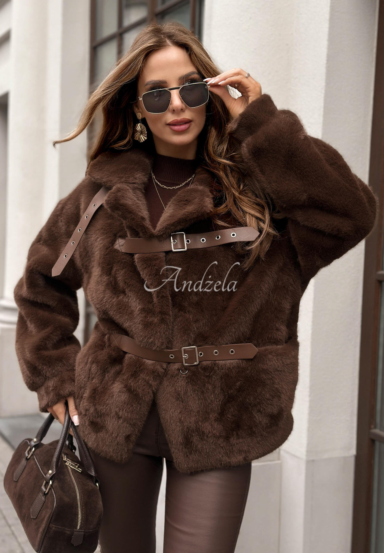 Wolljacke mit Angorafell Stay A While Schokoladenbraun