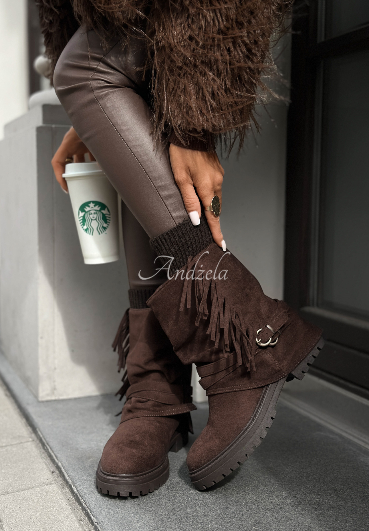 Wildlederstiefeletten mit Fransen Not That Girl Schokoladenbraun