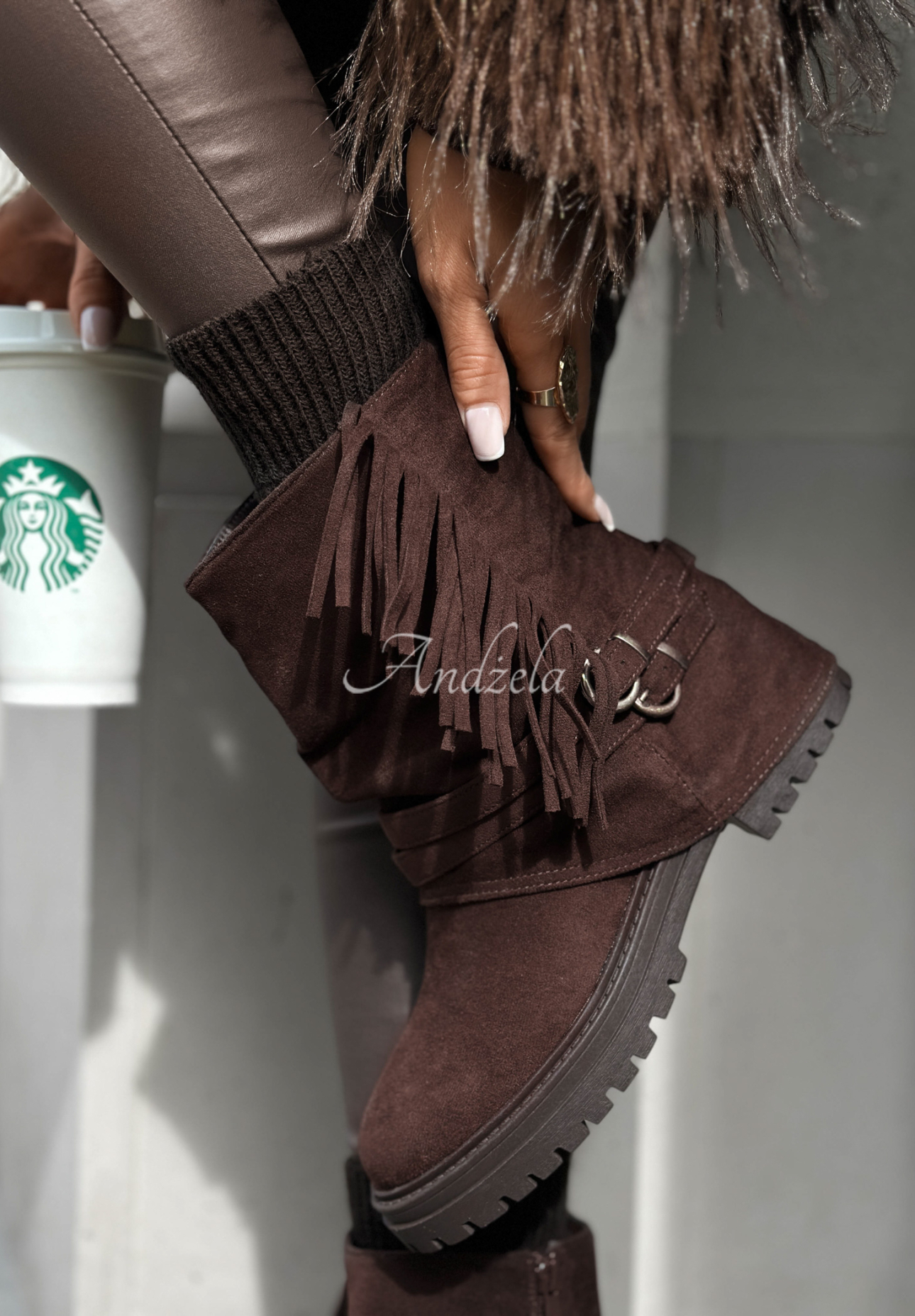 Wildlederstiefeletten mit Fransen Not That Girl Schokoladenbraun