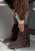 zamszowe Stiefeletten z frędzlami Not That Girl Schokoladenbraun