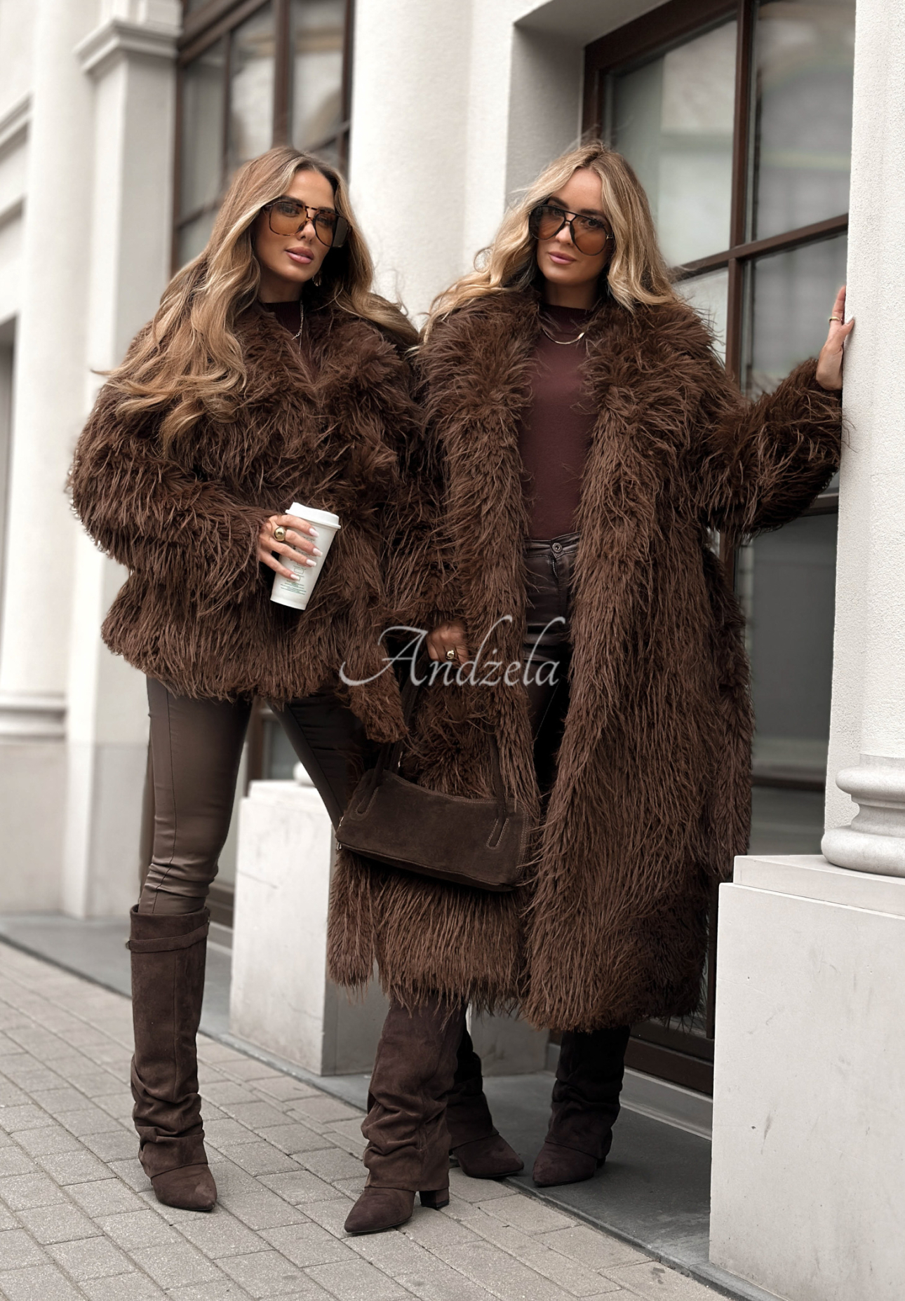 Kurzer Wollmantel mit Angorafell Show Me How Schokoladenbraun